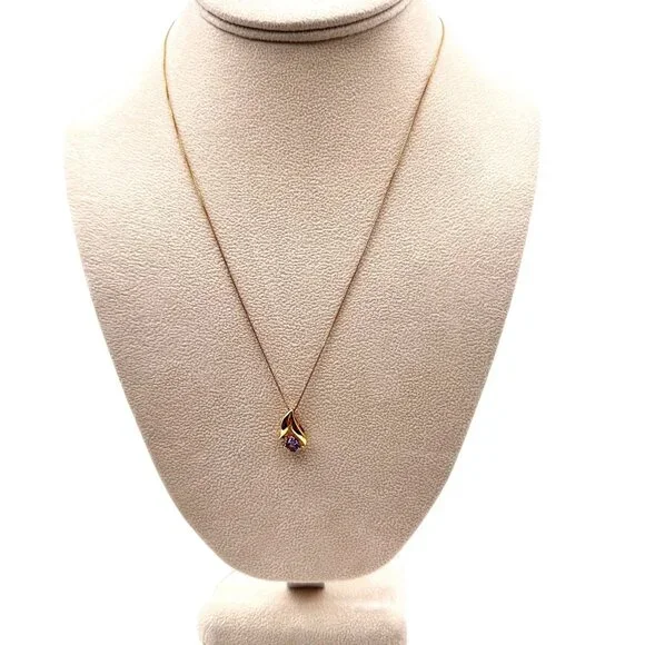 10K Yellow Gold Purple Tanzanite Diamond Pendant 18 Inch Necklace 2.6 Grams